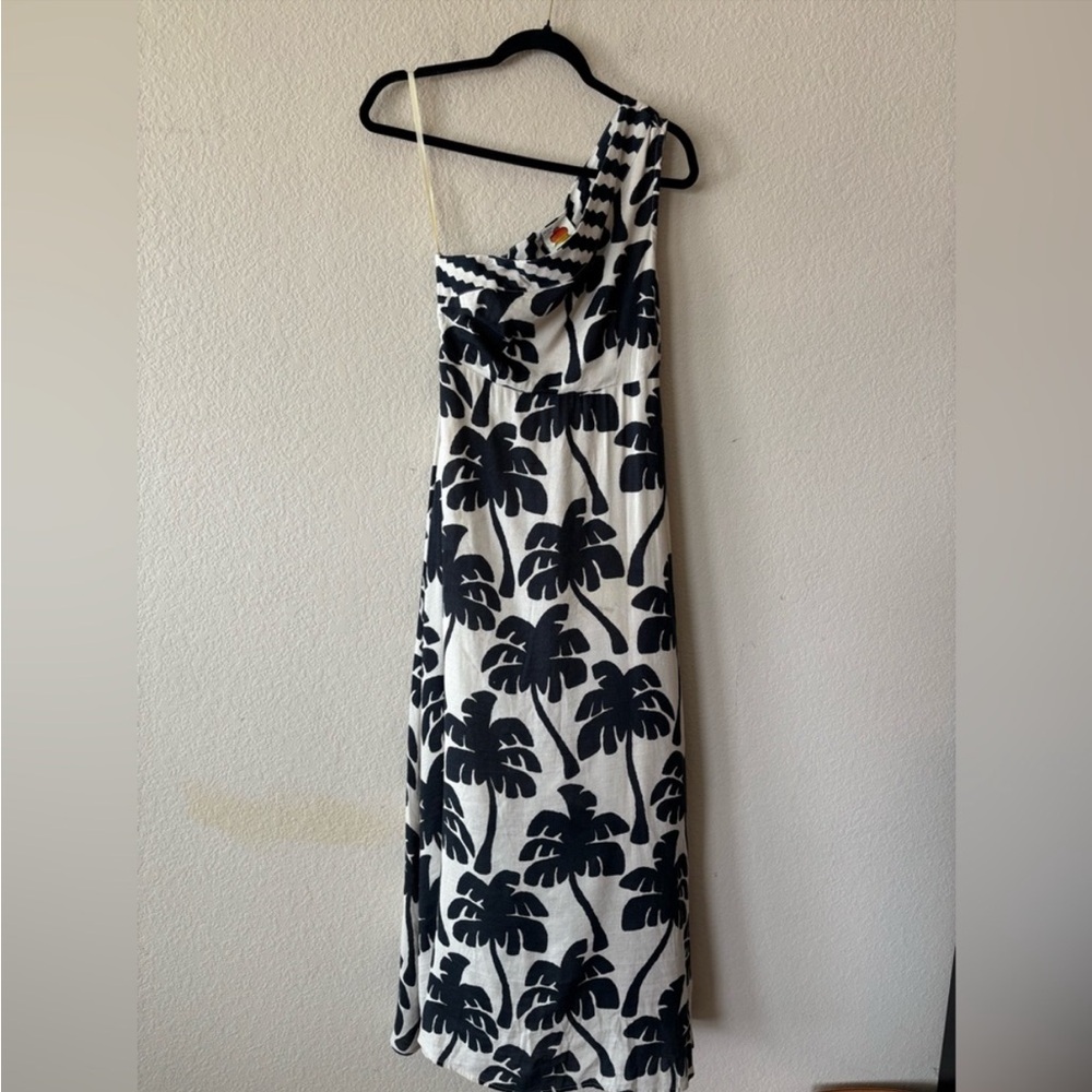 Farm Rio One Shoulder Linen Palm Tree Dress - Picture 2 of 7